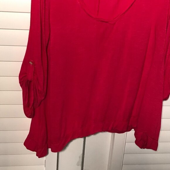 Max Studio deep pink 3/4 sleeve deep v-neck top, S - Picture 2 of 5